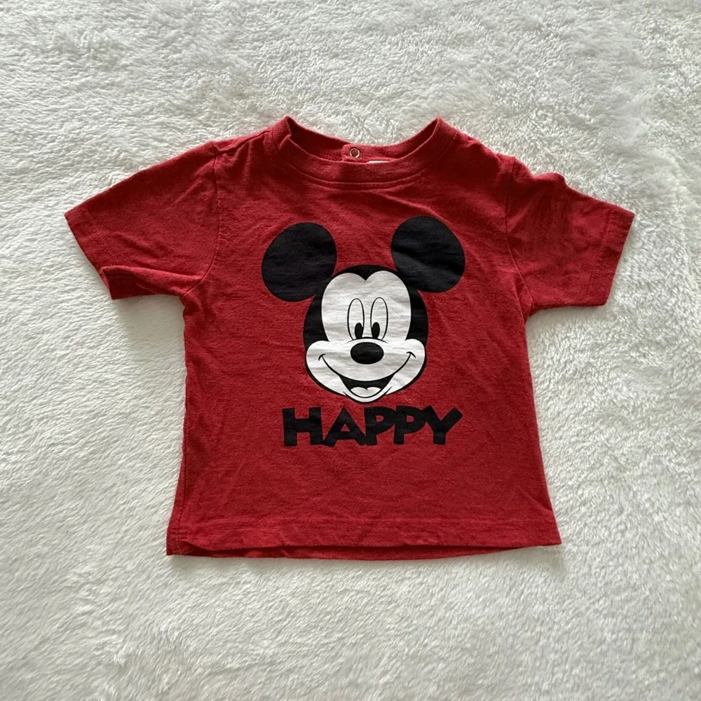 Disney Baby Mickey Mouse Happy Graphic Red Short Sleeve Tee Shirt‎ 12M RN 16435